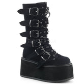 3 1/2" Platform Mid-Calf Boot With 6 Buckle Straps, Metal Side Zip